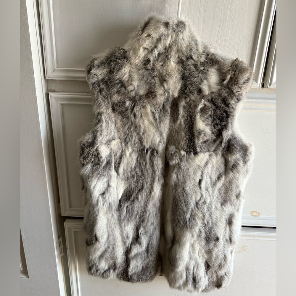 Adrienne Landau Real Fur Vest in Gray and Cream